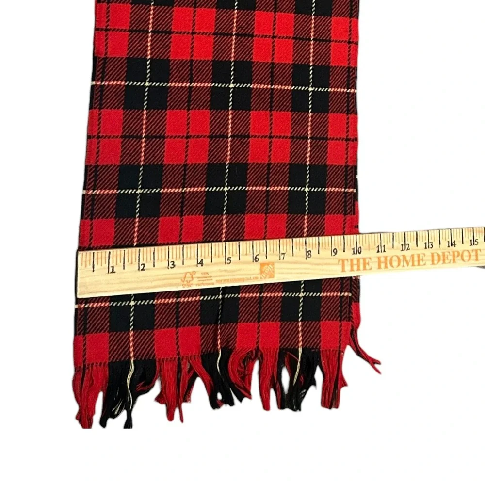 Vintage Pendelton Fringe Scarf‎ 100% Virgin Wool Red Tartan Plaid Made in USA
